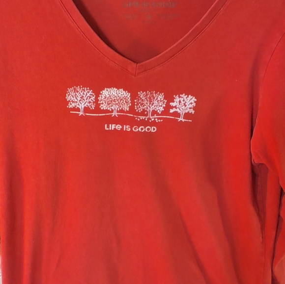 Life is Good V Neck Crusher T "Trees" Red Long Sleeve M - Picture 3 of 12